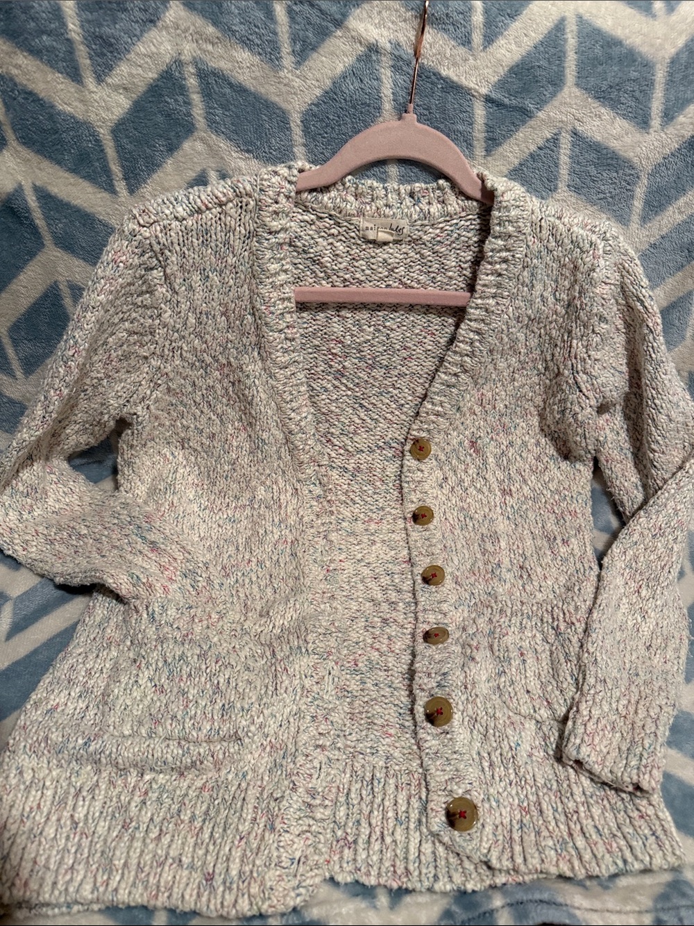 Maison Jules Cream Speckled Button-Front Cardigan